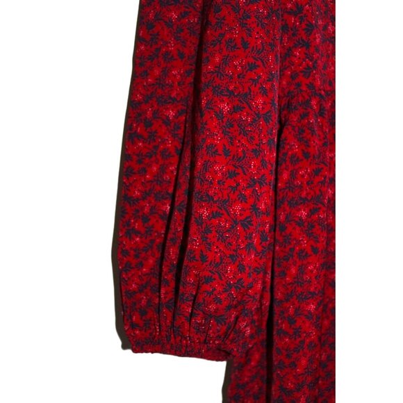ASOS Urban Threads, Ditsy Floral V-Neck Long-Sleeve Swing Dress, Burgundy (18W) - Picture 7 of 15